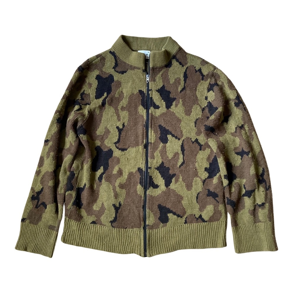Vintage camouflage full zip sweater medium green brown